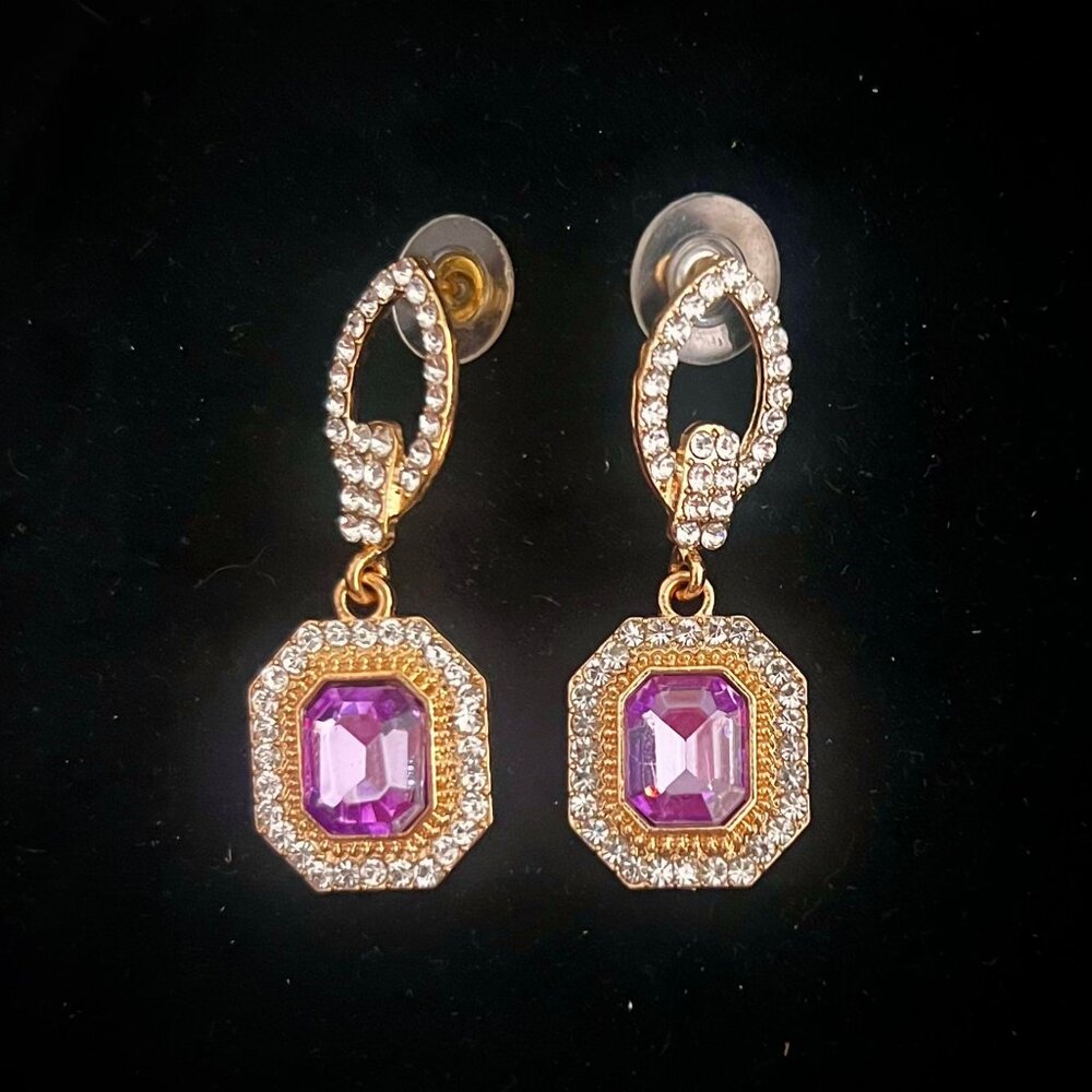 SOLD Amethyst Dangle Earrings with Posts NEW- SAKS FIFTH AVENUE